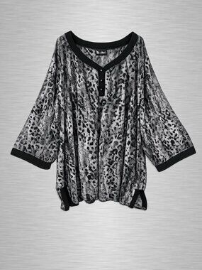 Maggie Barnes Black and Gray Leopard Print Tunic - 5X